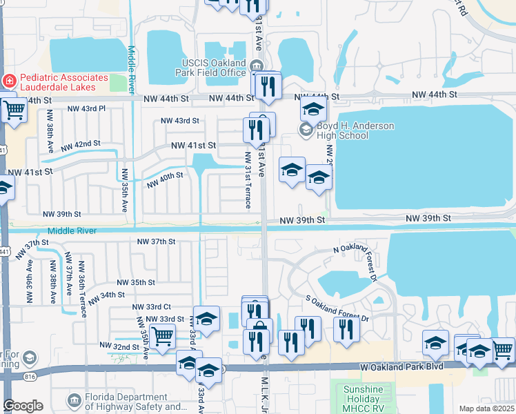 map of restaurants, bars, coffee shops, grocery stores, and more near 3911 Northwest 31st Avenue in Lauderdale Lakes