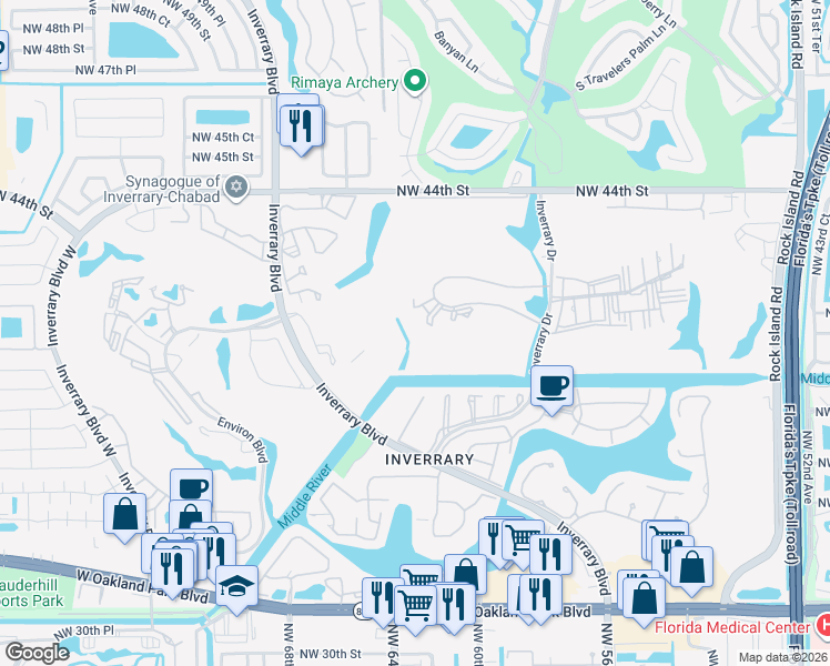 map of restaurants, bars, coffee shops, grocery stores, and more near 6260 South Falls Circle Drive in Lauderhill