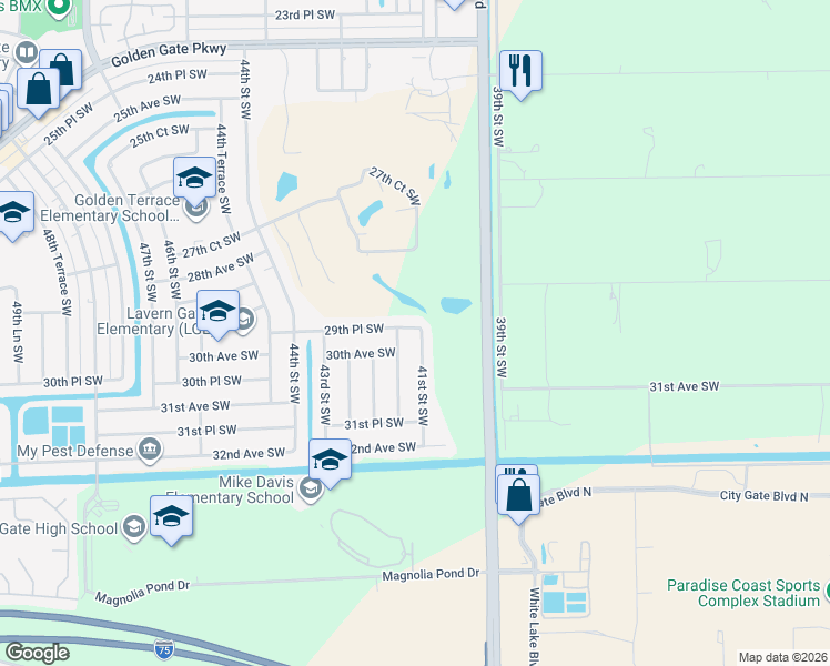map of restaurants, bars, coffee shops, grocery stores, and more near 4109 29th Place Southwest in Naples