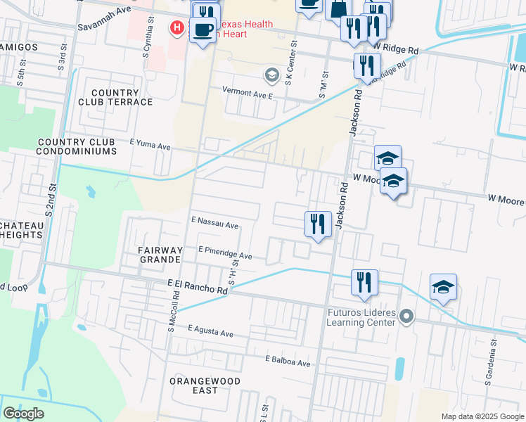 map of restaurants, bars, coffee shops, grocery stores, and more near 2700 South L Street in McAllen