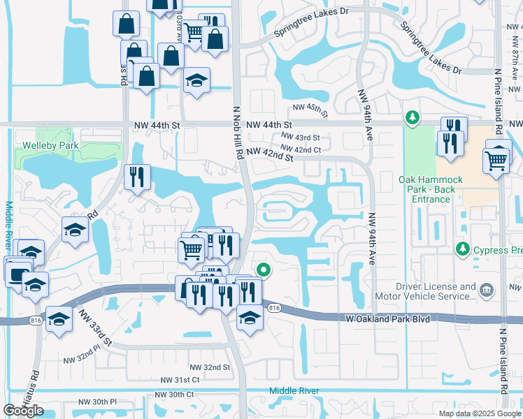 map of restaurants, bars, coffee shops, grocery stores, and more near in Sunrise