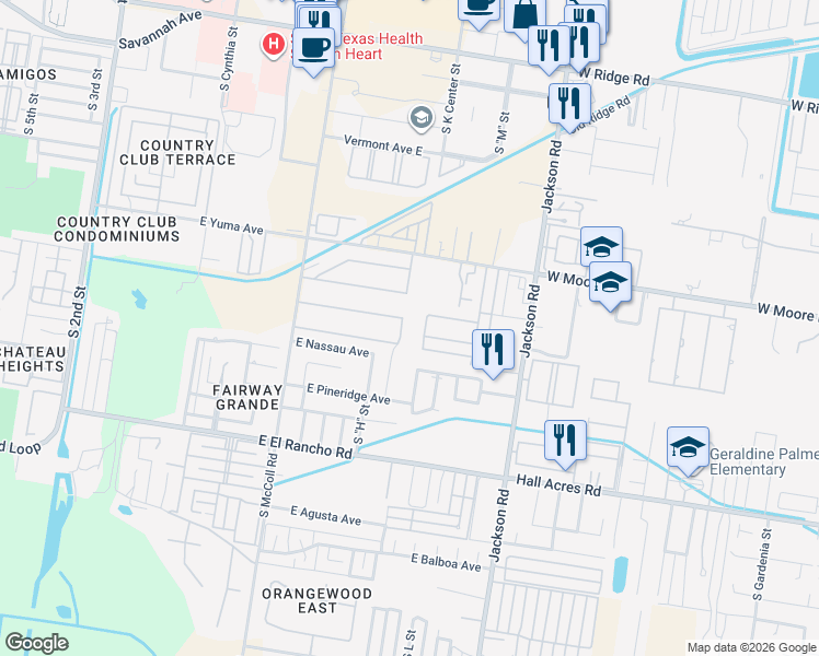 map of restaurants, bars, coffee shops, grocery stores, and more near 2700 South L Street in McAllen