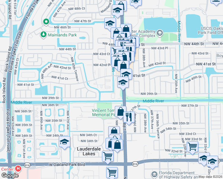 map of restaurants, bars, coffee shops, grocery stores, and more near 3940 Northwest 42nd Avenue in Lauderdale Lakes