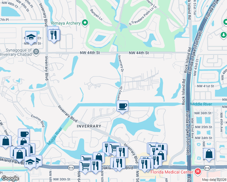 map of restaurants, bars, coffee shops, grocery stores, and more near 6010 South Falls Circle Drive in Lauderhill