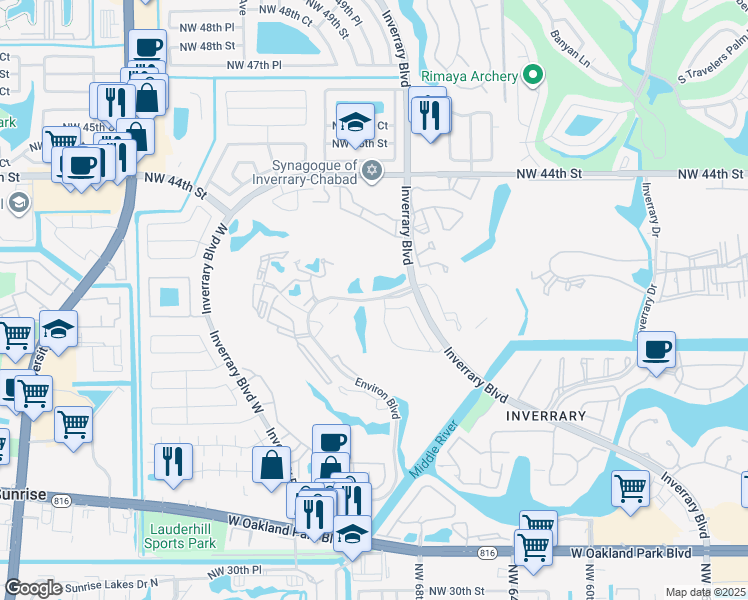 map of restaurants, bars, coffee shops, grocery stores, and more near 6721 Northwest 67th Way in Lauderhill