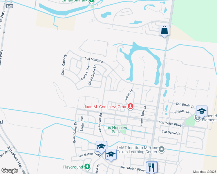 map of restaurants, bars, coffee shops, grocery stores, and more near 2806 Santa Olivia in Mission