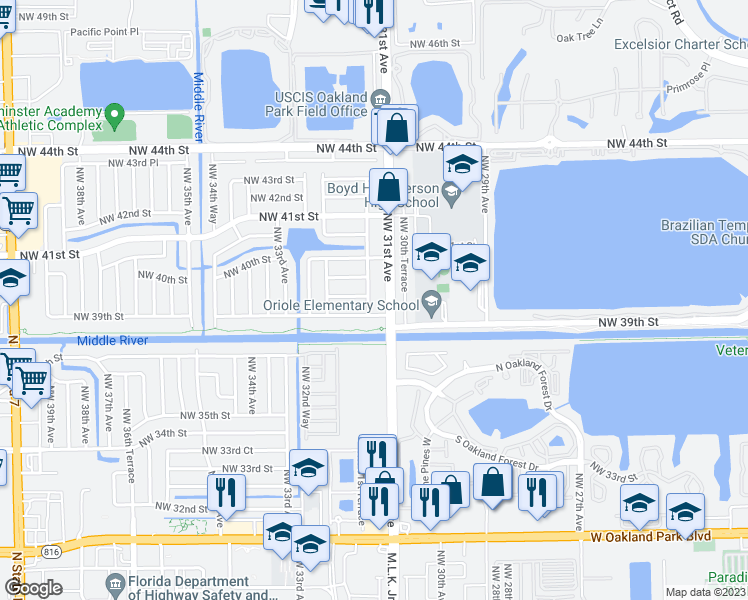 map of restaurants, bars, coffee shops, grocery stores, and more near 3131 Northwest 39th Court in Lauderdale Lakes