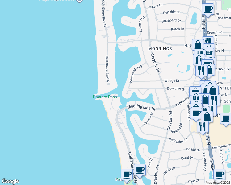 map of restaurants, bars, coffee shops, grocery stores, and more near 2323 Windward Way in Naples