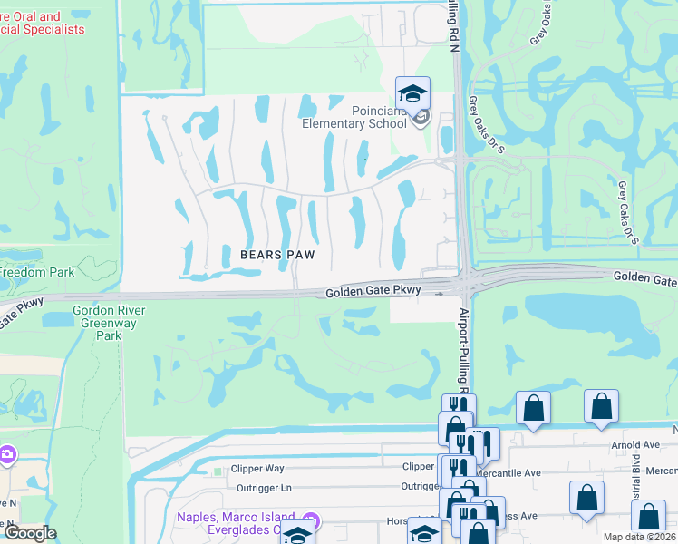 map of restaurants, bars, coffee shops, grocery stores, and more near 1302 Noble Heron Way in Naples