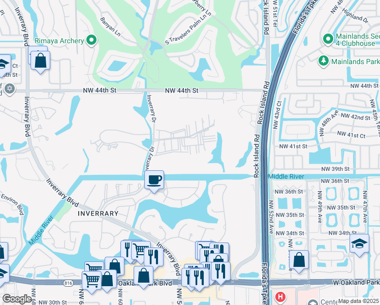 map of restaurants, bars, coffee shops, grocery stores, and more near 4158 Inverrary Drive in Lauderhill