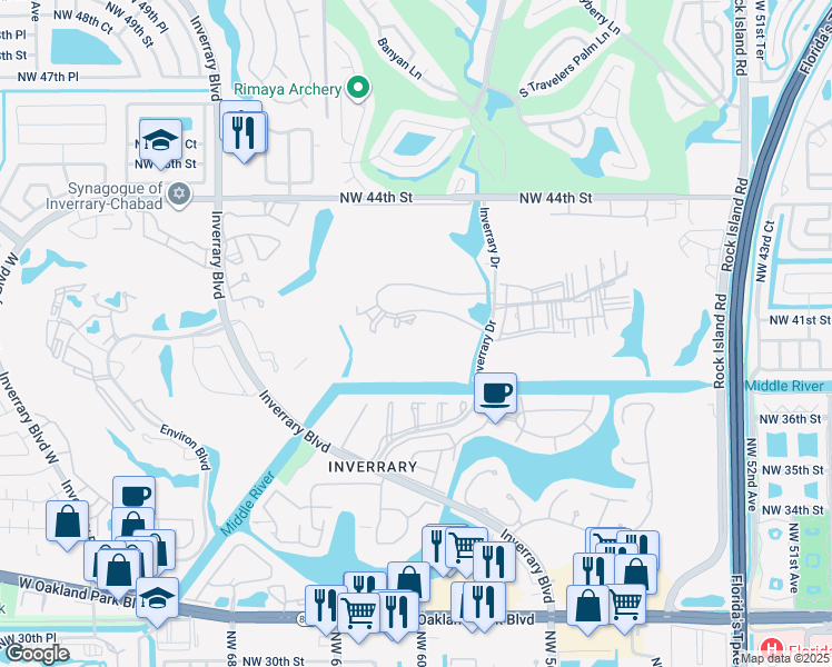 map of restaurants, bars, coffee shops, grocery stores, and more near 6100 South Falls Circle Drive in Lauderhill