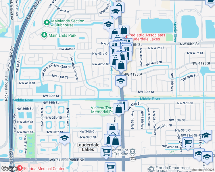 map of restaurants, bars, coffee shops, grocery stores, and more near 3990 Northwest 42nd Avenue in Lauderdale Lakes