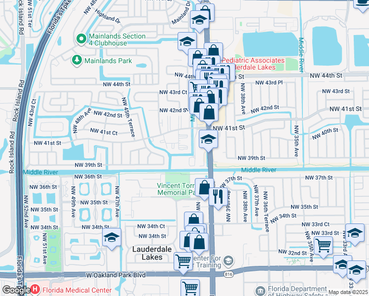 map of restaurants, bars, coffee shops, grocery stores, and more near 3990 Northwest 42nd Avenue in Lauderdale Lakes