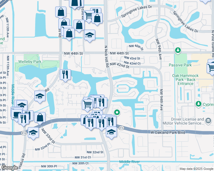 map of restaurants, bars, coffee shops, grocery stores, and more near 4287 Reflections Boulevard South in Sunrise