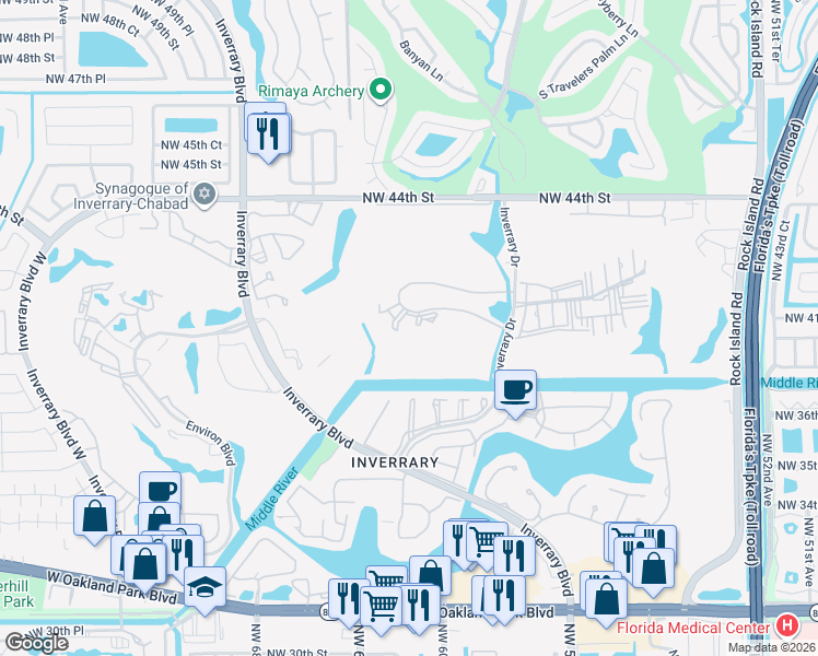 map of restaurants, bars, coffee shops, grocery stores, and more near 6200 South Falls Circle Drive in Lauderhill