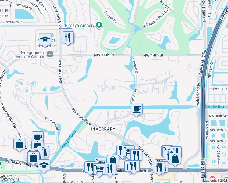 map of restaurants, bars, coffee shops, grocery stores, and more near 6100 South Falls Circle Drive in Lauderhill