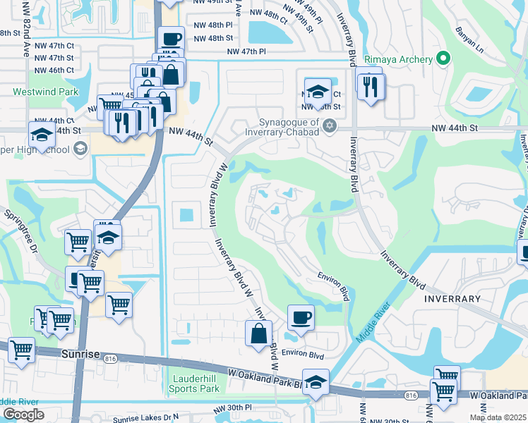 map of restaurants, bars, coffee shops, grocery stores, and more near 7200 Radice Court in Lauderhill