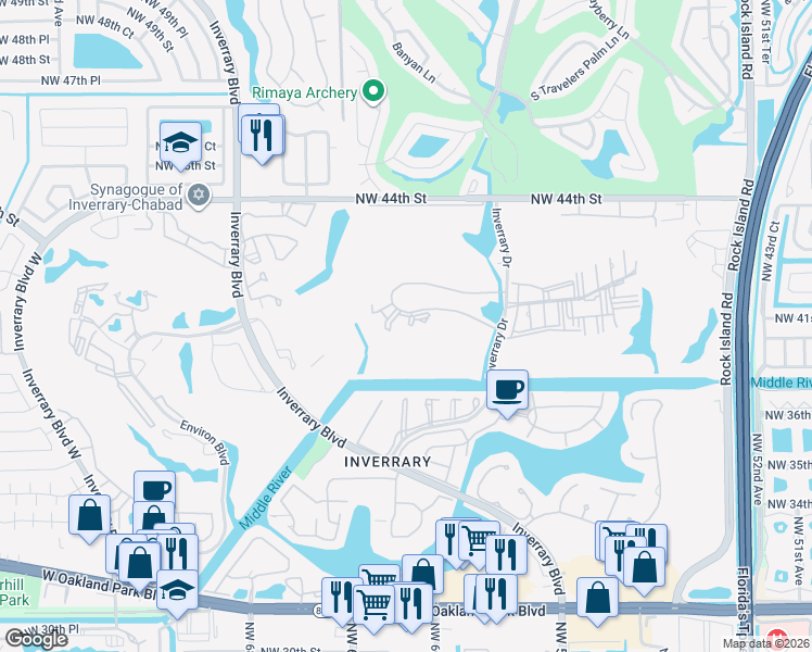 map of restaurants, bars, coffee shops, grocery stores, and more near 6100 South Falls Circle Drive in Lauderhill