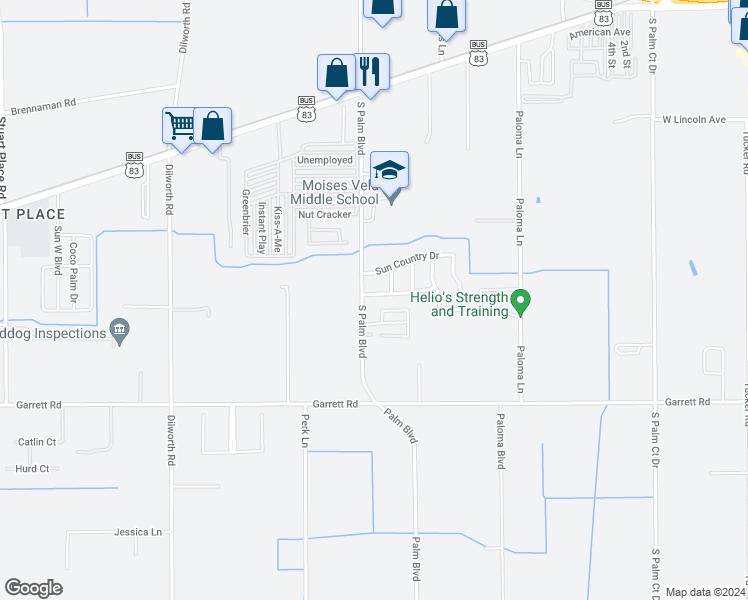 map of restaurants, bars, coffee shops, grocery stores, and more near 3801 Sun Chase Drive in Harlingen