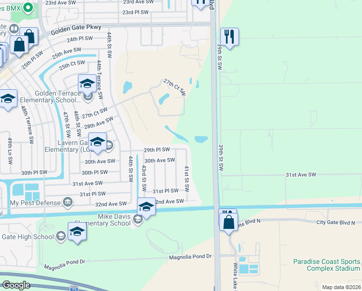 map of restaurants, bars, coffee shops, grocery stores, and more near 4109 29th Place Southwest in Naples