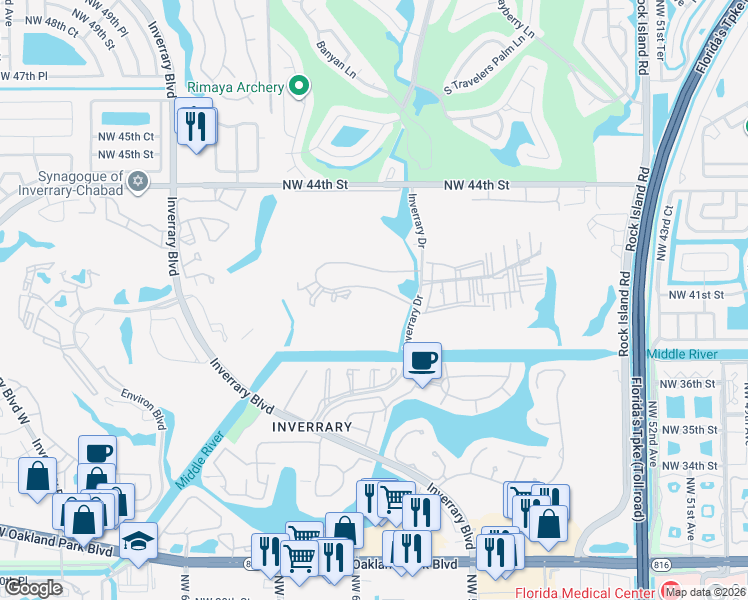 map of restaurants, bars, coffee shops, grocery stores, and more near 6100 South Falls Circle Drive in Lauderhill