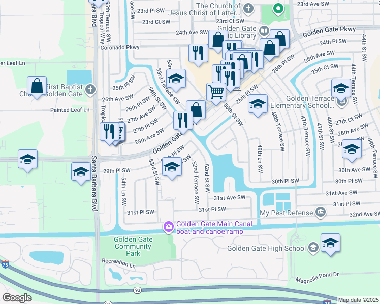 map of restaurants, bars, coffee shops, grocery stores, and more near 5213 30th Avenue Southwest in Naples