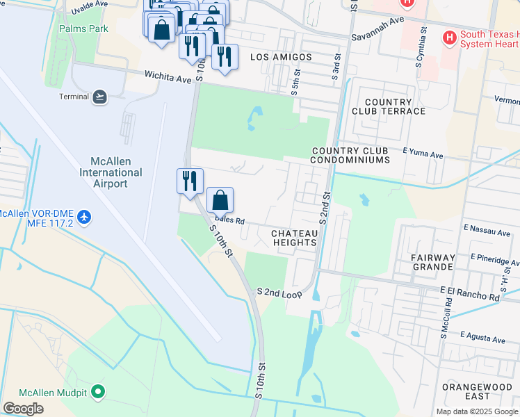 map of restaurants, bars, coffee shops, grocery stores, and more near 516 Bales Road in McAllen