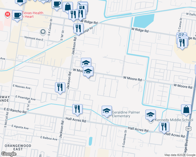 map of restaurants, bars, coffee shops, grocery stores, and more near 1802 South Angelina Marie in Pharr