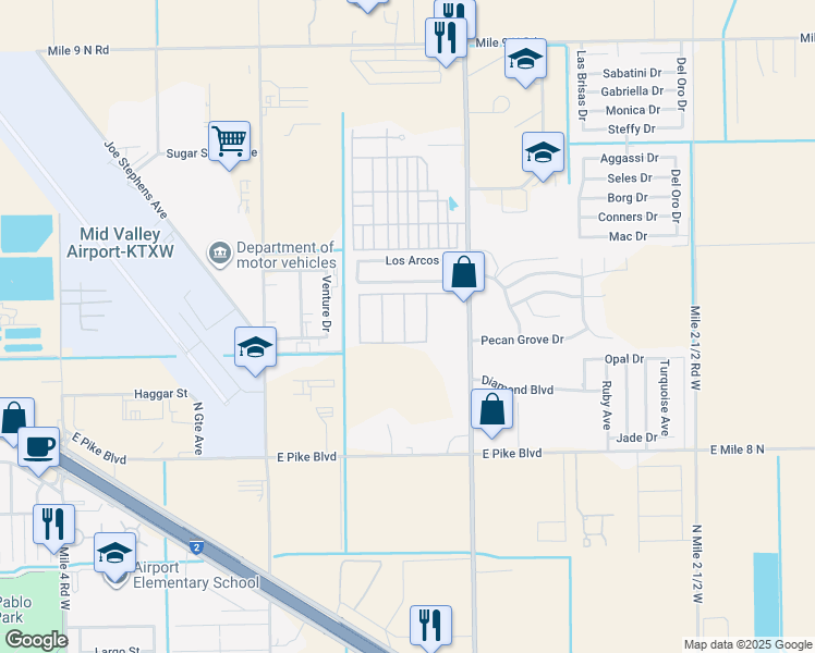 map of restaurants, bars, coffee shops, grocery stores, and more near 1501 North International Boulevard in Weslaco