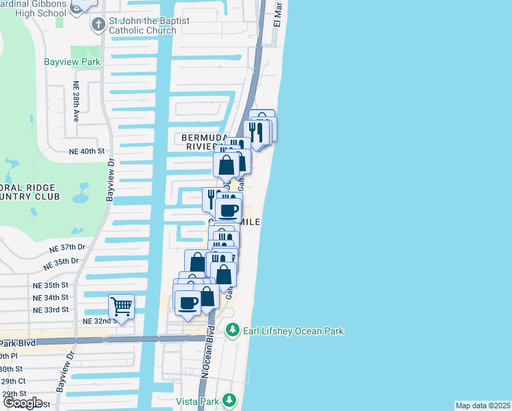 map of restaurants, bars, coffee shops, grocery stores, and more near 3850 Galt Ocean Drive in Fort Lauderdale
