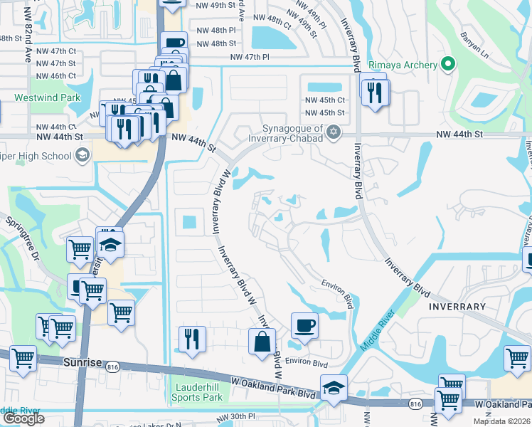 map of restaurants, bars, coffee shops, grocery stores, and more near 7200 Radice Court in Lauderhill