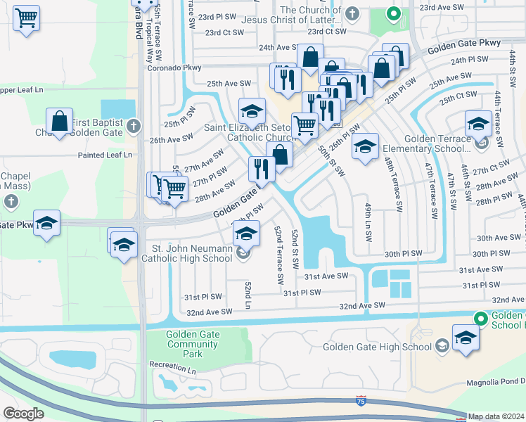 map of restaurants, bars, coffee shops, grocery stores, and more near 5213 30th Avenue Southwest in Naples
