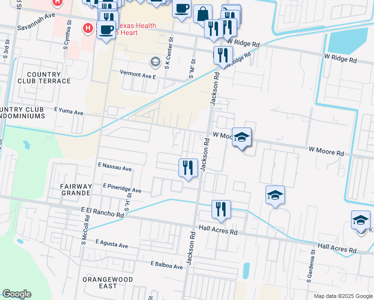 map of restaurants, bars, coffee shops, grocery stores, and more near 2609 South "M" Street in McAllen