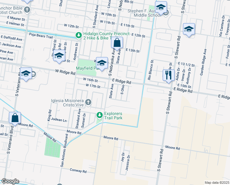 map of restaurants, bars, coffee shops, grocery stores, and more near 1705 S Kansas Ave in San Juan