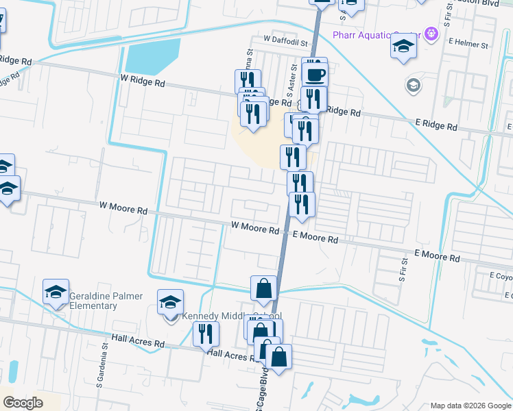 map of restaurants, bars, coffee shops, grocery stores, and more near 29 Curry Lane in Pharr