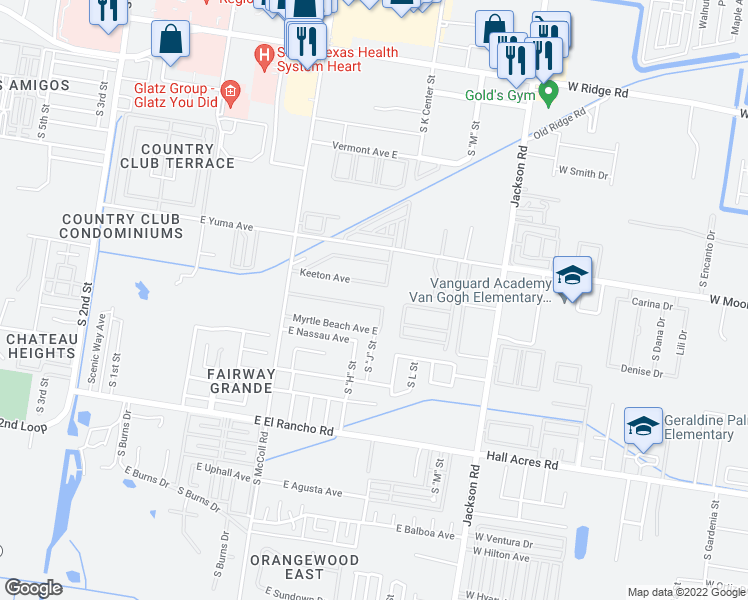 map of restaurants, bars, coffee shops, grocery stores, and more near 1005 East la Cantera Avenue in McAllen