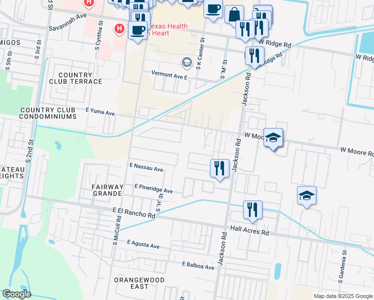 map of restaurants, bars, coffee shops, grocery stores, and more near 2700 South L Street in McAllen