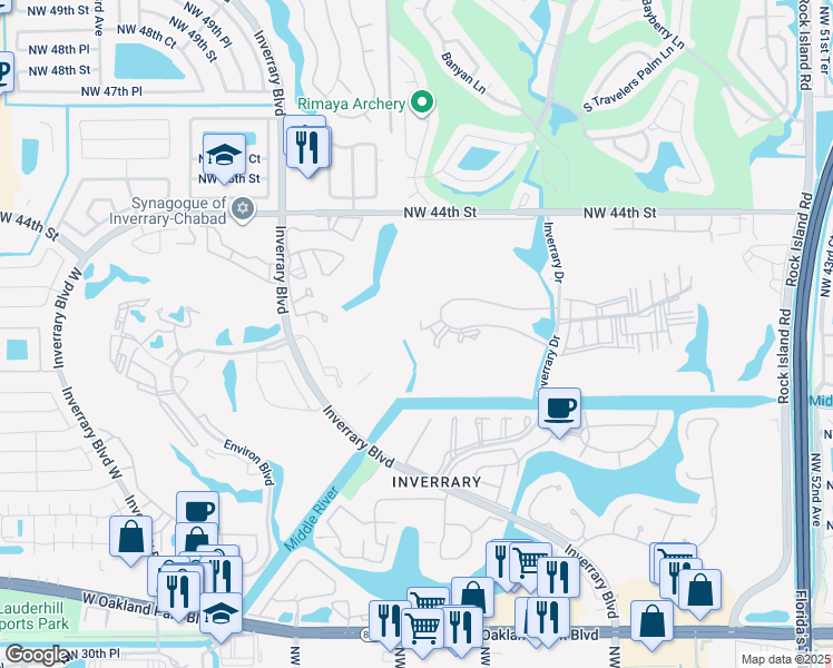 map of restaurants, bars, coffee shops, grocery stores, and more near 6300 South Falls Circle Drive in Lauderhill