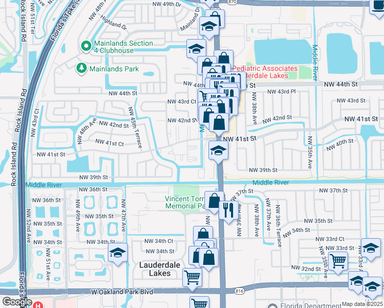 map of restaurants, bars, coffee shops, grocery stores, and more near 3990 Northwest 42nd Avenue in Lauderdale Lakes
