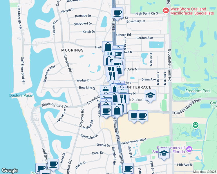 map of restaurants, bars, coffee shops, grocery stores, and more near 2329 Tamiami Trail North in Naples