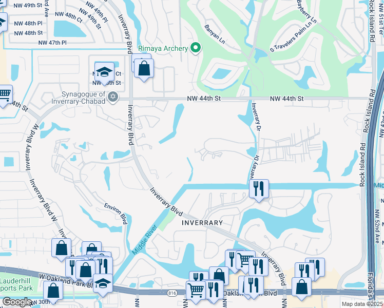 map of restaurants, bars, coffee shops, grocery stores, and more near 6300 South Falls Circle Drive in Lauderhill