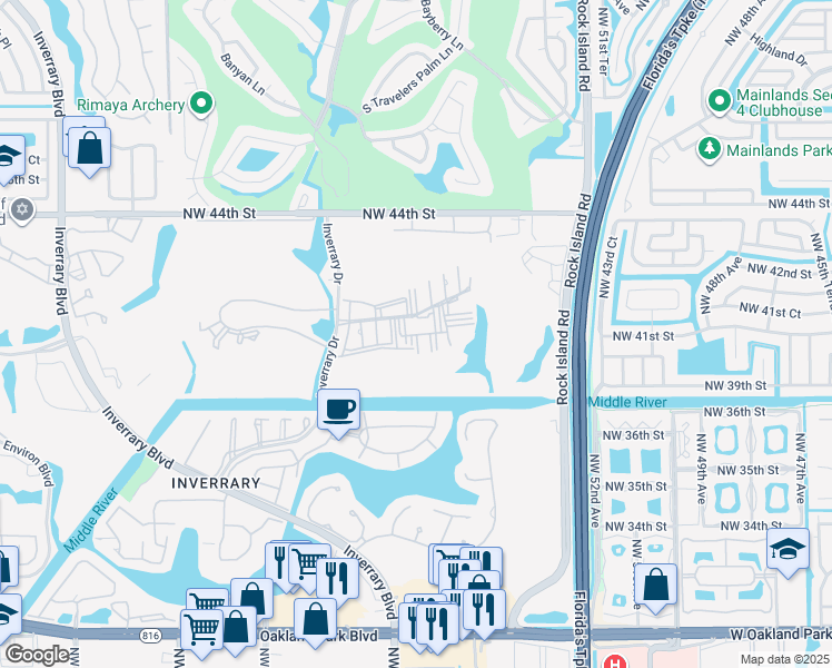 map of restaurants, bars, coffee shops, grocery stores, and more near 4158 Inverrary Drive in Lauderhill