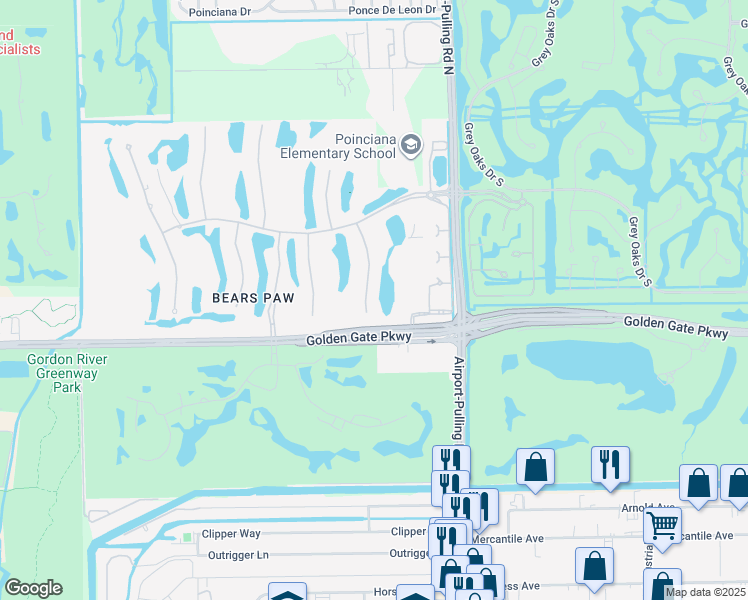 map of restaurants, bars, coffee shops, grocery stores, and more near 1516 Marsh Wren Lane in Naples