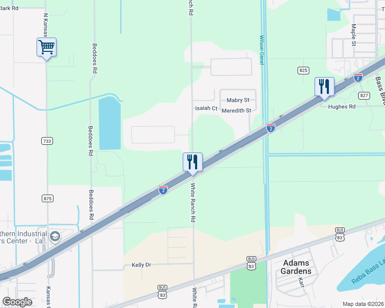 map of restaurants, bars, coffee shops, grocery stores, and more near 26402 White Ranch Road in La Feria