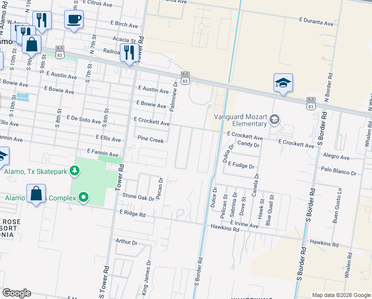 map of restaurants, bars, coffee shops, grocery stores, and more near 480 Cripple Creek Circle in Alamo