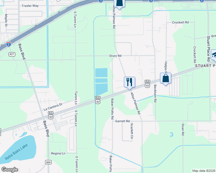 map of restaurants, bars, coffee shops, grocery stores, and more near 15692 Sunnyside Lane in Harlingen