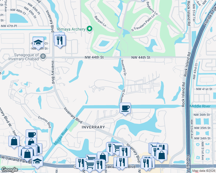 map of restaurants, bars, coffee shops, grocery stores, and more near 6100 South Falls Circle Drive in Lauderhill