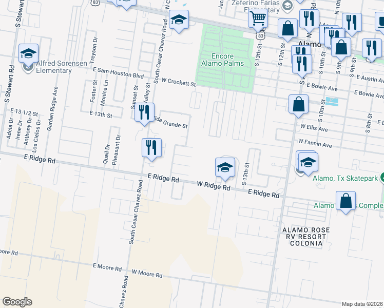 map of restaurants, bars, coffee shops, grocery stores, and more near 1401 Tierra Divina Avenue in Alamo