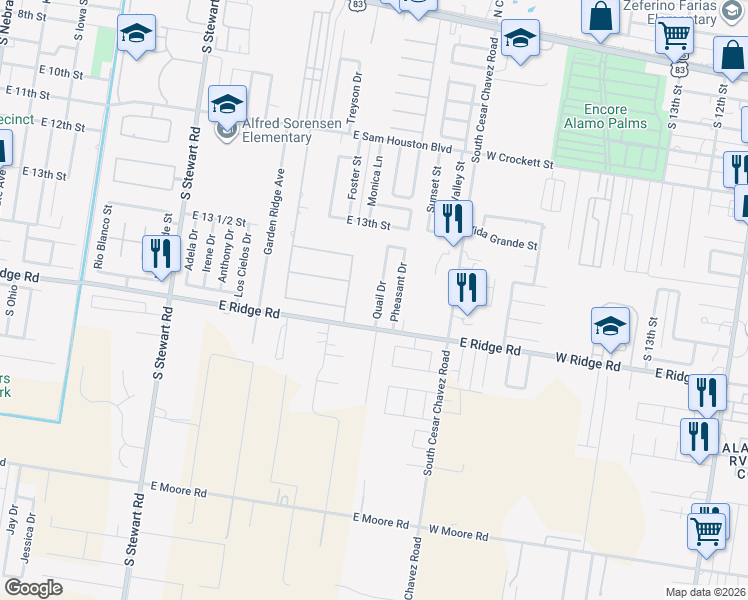 map of restaurants, bars, coffee shops, grocery stores, and more near 1502 Quail Drive in San Juan
