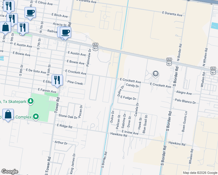 map of restaurants, bars, coffee shops, grocery stores, and more near 416 Serg Loop in Alamo